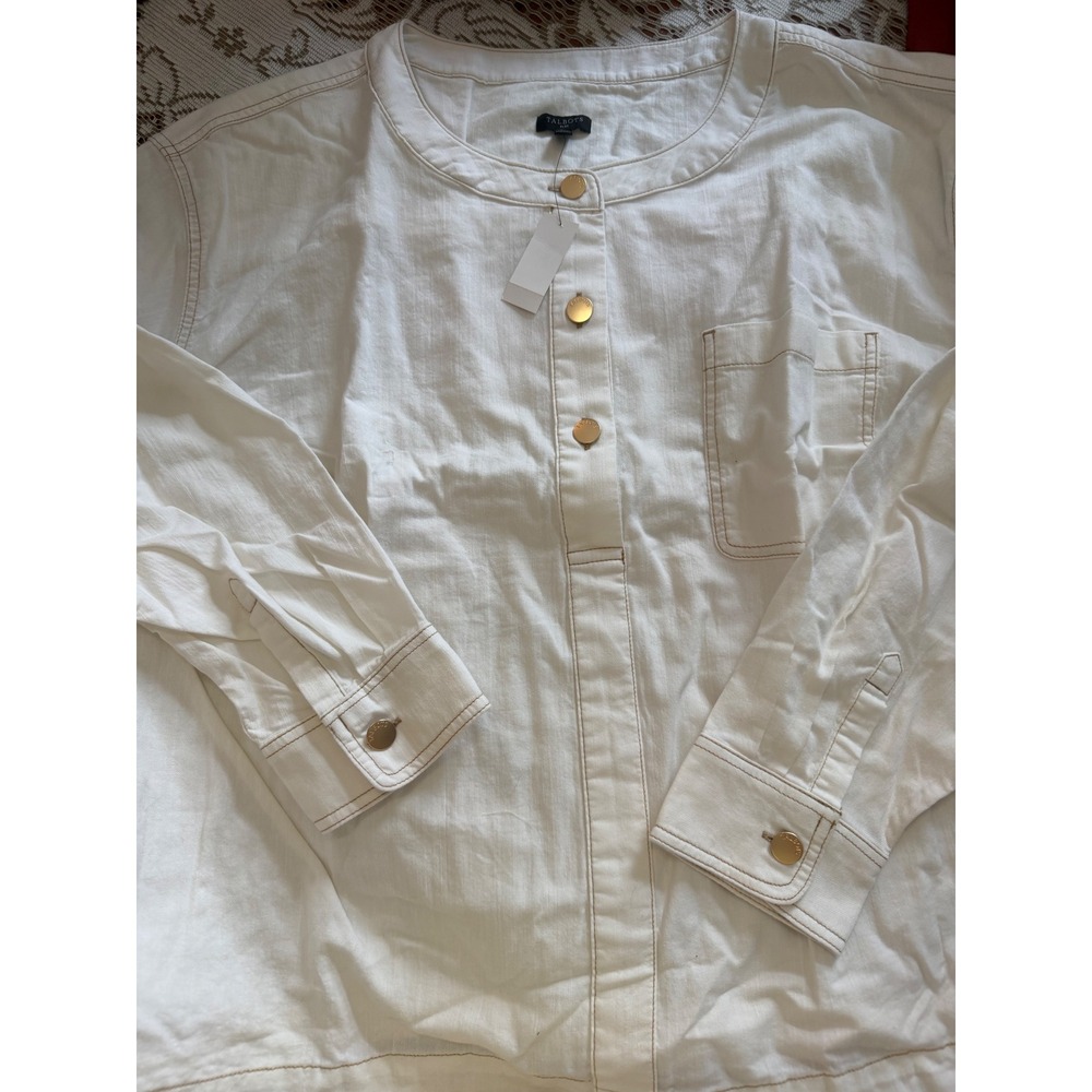 Talbots Plus White Denim Popover Shirt Gold Buttons 2X NWT